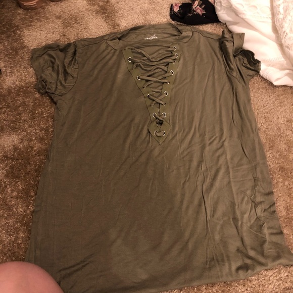 Army green top with lattice front - Picture 1 of 1